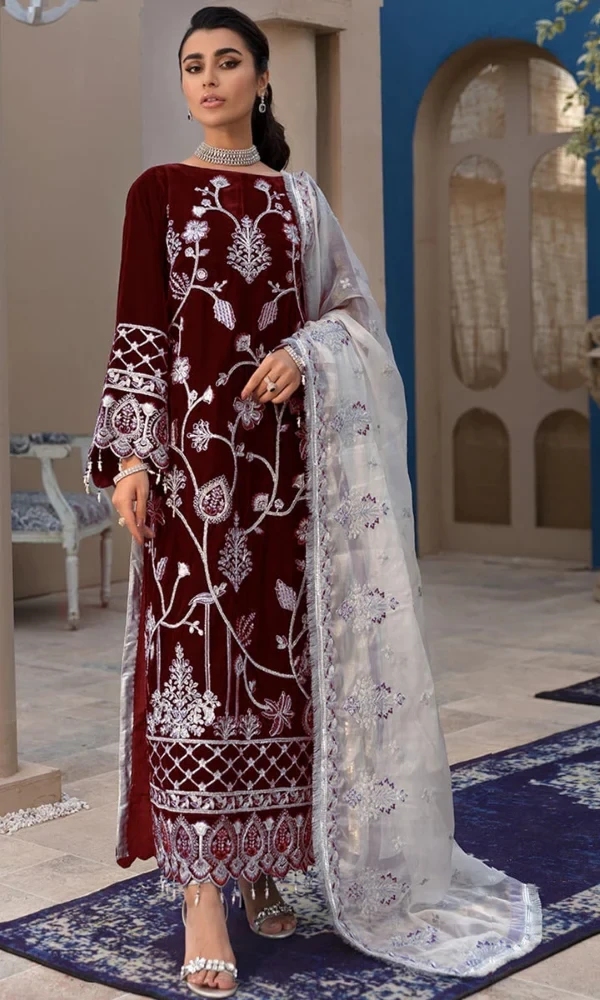 Akbar Aslam-3PC Velvet Embroidered Shirt With Organza(D) price in Pakistan