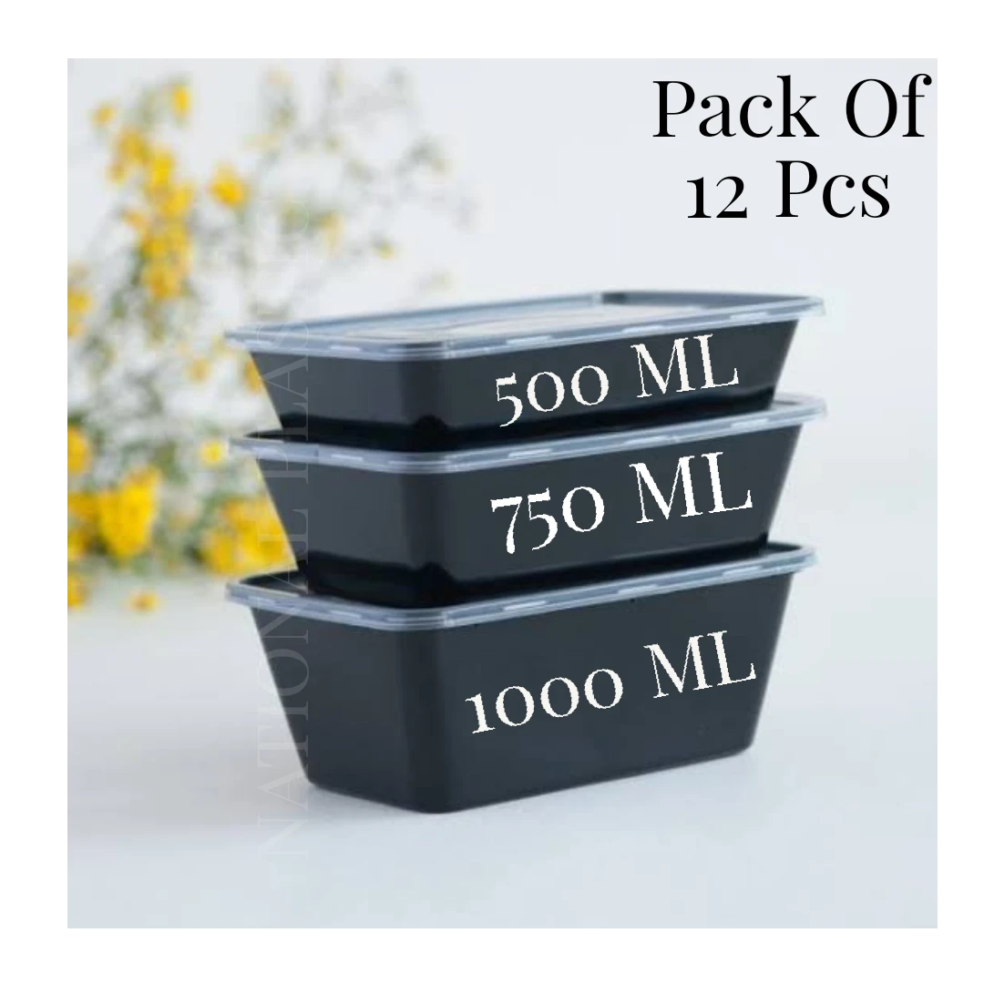 Black Food Container Disposable Boxes rectangular 500ML 750 ML 1000 ML Pack Of 12 Pcs price in Pakistan