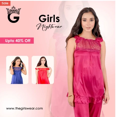Body Girl 2 Pieces Bridal Silk Nightwear For Girls & Women – Red price in Pakistan