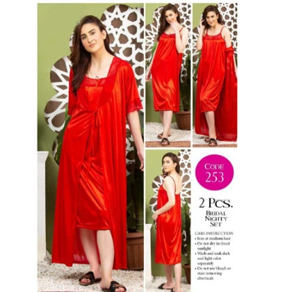 Tee Dot Viscose 2-Pieces Bridal Nightwear With Gown For Girls & Women – Red price in Pakistan
