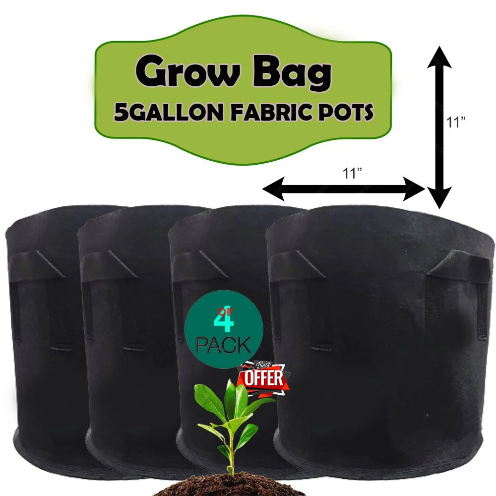 Pack Of 4 Grow Bag 5 Gallon 11X11 – Polithen Bag For Plants And Home Gardining I Export Quality (34ff90) price in Pakistan
