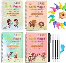 Sank Magic Practice Copybook (4 Books + Magic Pen & 10 Ink Refills) Sank Magic Book for Montessori Children Tracing Handwriting First Preschool Baby Learning Books for Kids price in Pakistan
