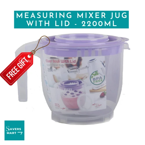 Mixer Bowl With Lid & Measuring Jug 2200ML – Plastic Bowl for Multipurpose Racket price in Pakistan