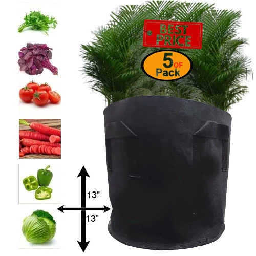 Pack Of 5 Grow Bag 7 Gallon 13X13 l plant Bag for Kitchen Gardening (0SF5) price in Pakistan