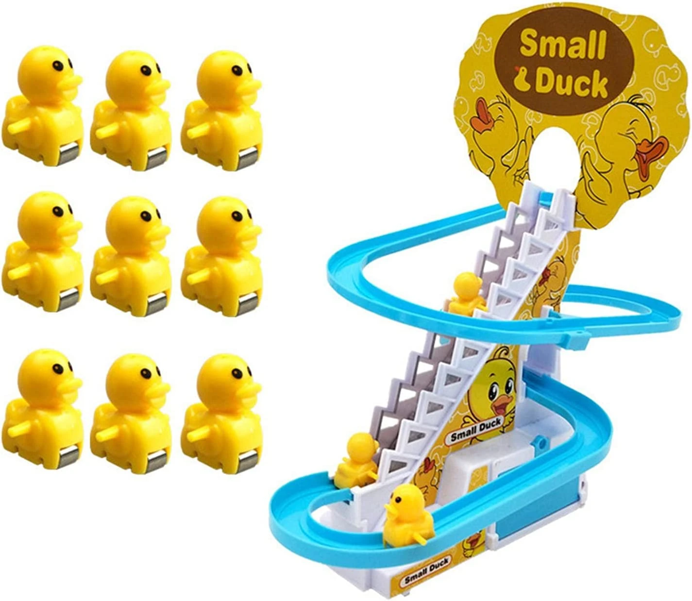 Duck Climbing Stairs Toy Children Roller Coaster Toy Set Duck Race Track Set With LED Flashing Lights, Music price in Pakistan