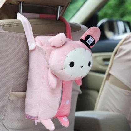 Hanging cartoon plush car seat back hanging bag cartoon cute storage box price in Pakistan