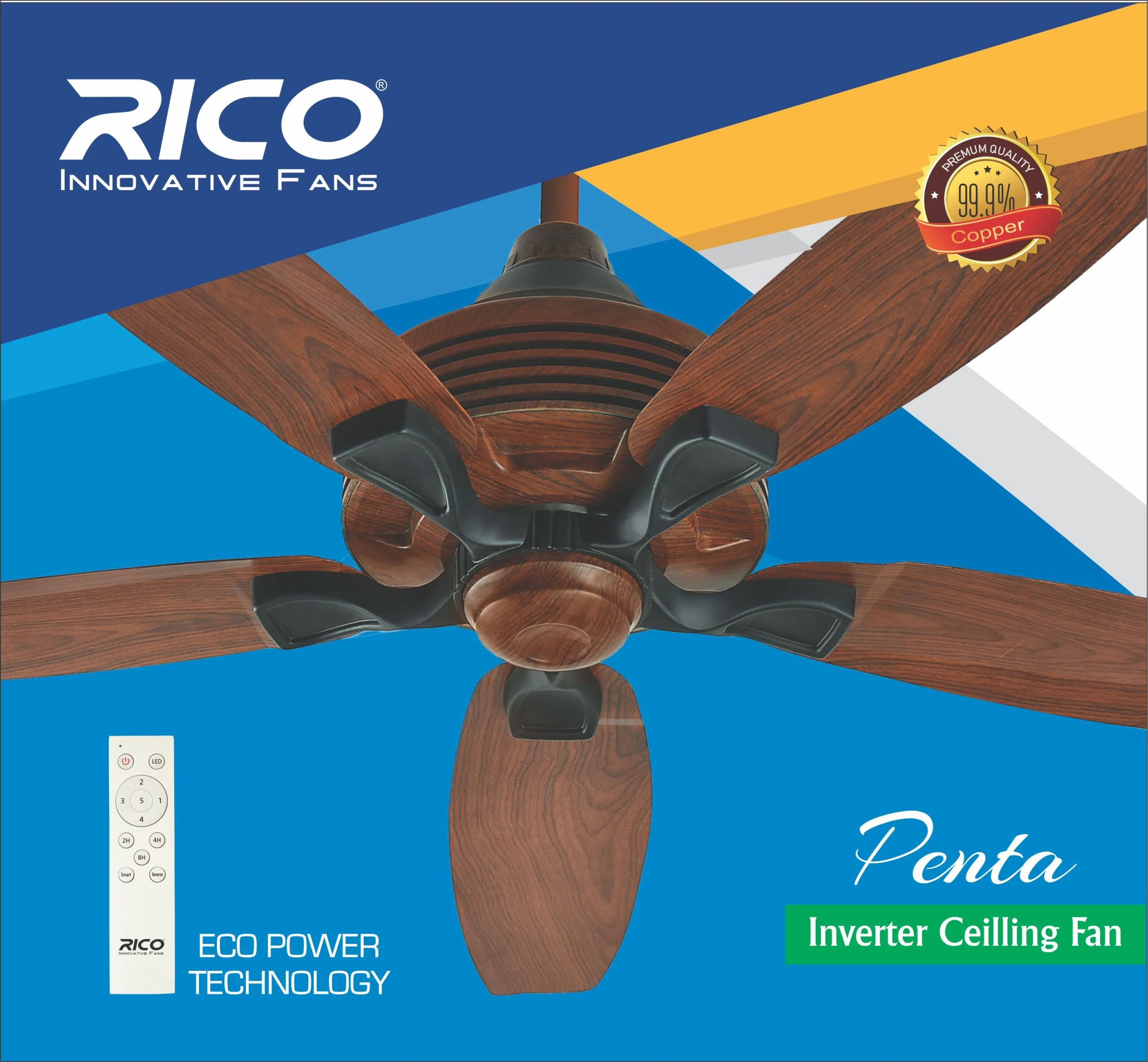 Rico Innovative 56” Inverter Penta Ceiling Fan – 100% Copper Winding SK IRIS price in Pakistan