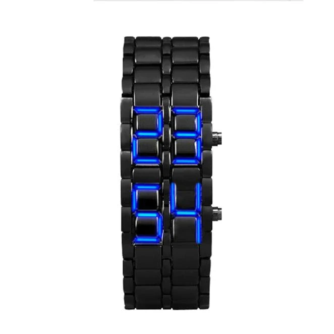 Fashion Black Full Metal Digital Lava Wrist Watch Iron Metal Blue LED Samurai for Men Boy Sport Simple Wathes Mens Watches 2022 price in Pakistan