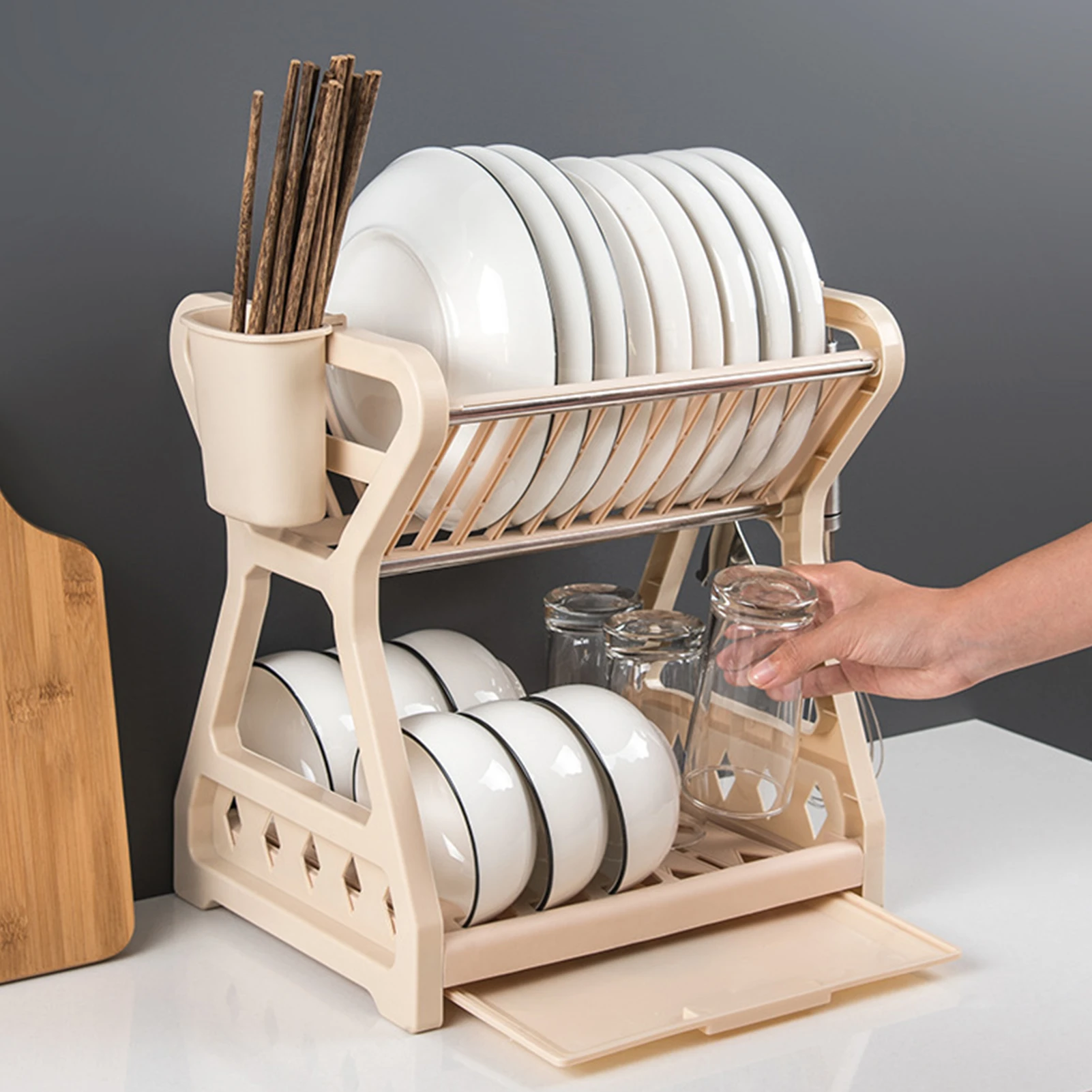 Double-Layer Kitchen Dish Bowl Draining Storage Holder price in Pakistan