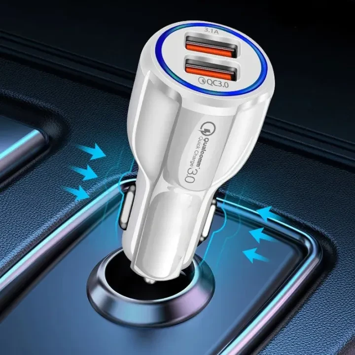 3 Ports Qualcomm Original Car Fast Charger QC 3.02.0 100% Genuine Fast Charging Port with Blue Lights, Car Charging price in Pakistan