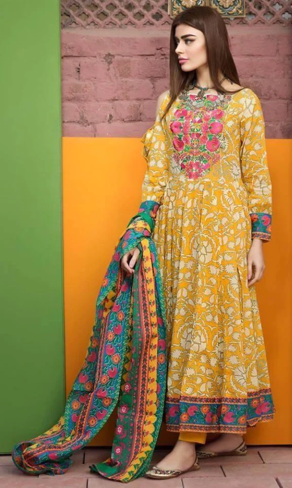 Khaadi – 3PC Lawn Embroidered Printed Shirt  Chiffon Dupatta price in Pakistan