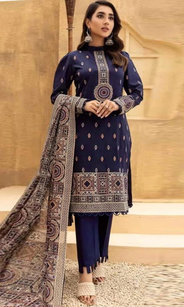 Bareeze – 3PC Dhanak Heavy Embroidered Shirt With Heavy Embroidered Shawl price in Pakistan