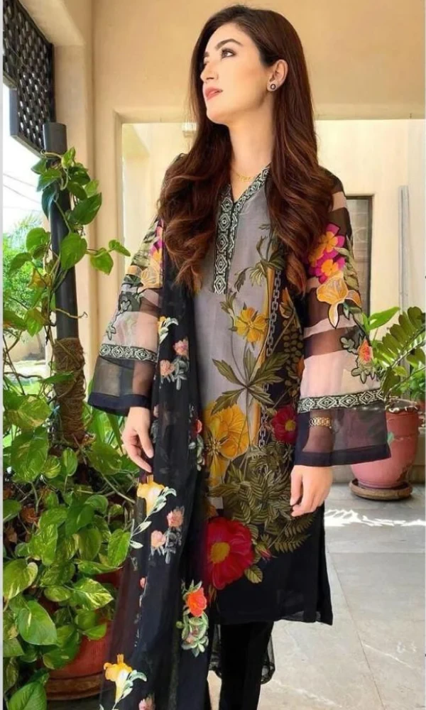 Limelight- 3PC Embroidered Dhanak Shirt with Printed (D) price in Pakistan