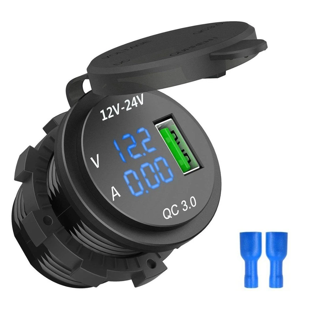 Kebidu QC 3.0 USB Phone Fast Charging Power Adapter Waterproof Socket LED Voltmeter price in Pakistan