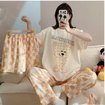 Girls Wear 3 in 1 Korean Loungewear Night Suit For Girls & Women price in Pakistan