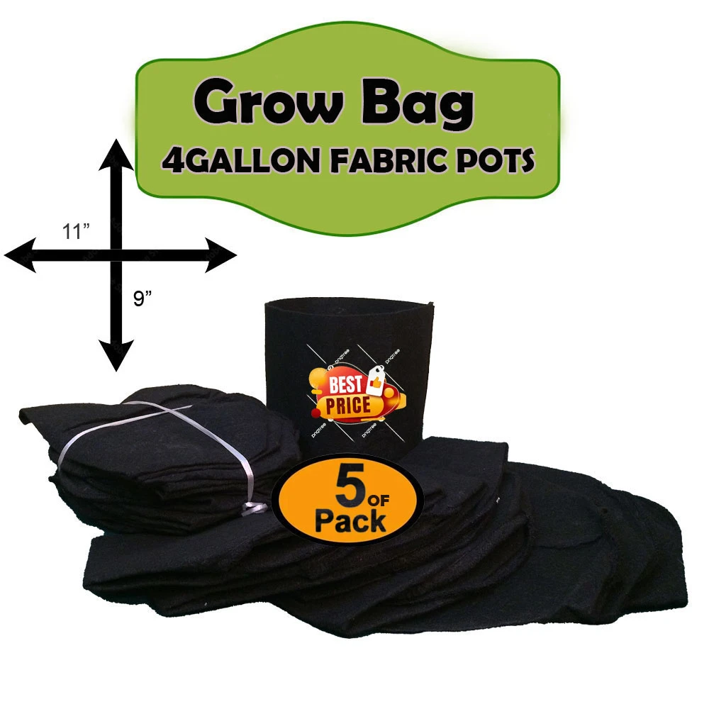 Pack Of 5 Grow Bag I 4 Gallon 11X9 grow bags I For Plants Fabric Pots For Growing Plants Grow bags (9fF0) price in Pakistan