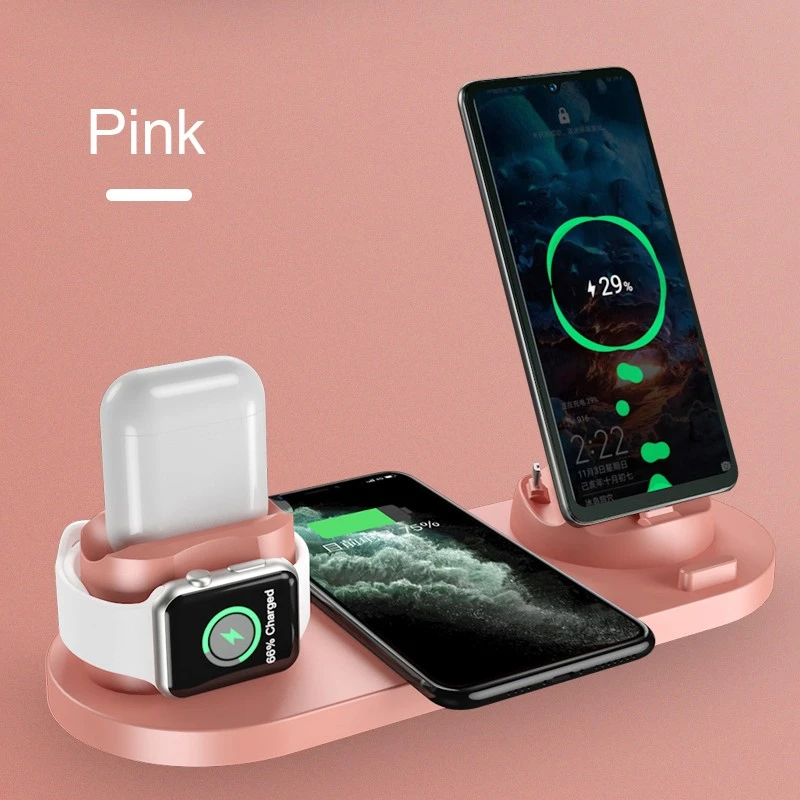 6 in 1 Qi Wireless Charger Dock Station For iPhoneAndroidType-C Phones 10W Charging Stand For Apple Watch AirPods Pro price in Pakistan