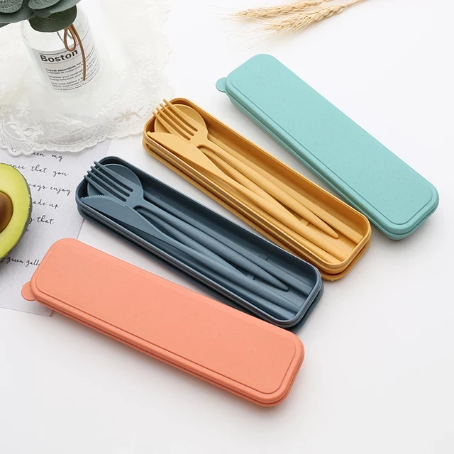 Wheatstraw Natural Plastic BioPlastic Fork Spoon Chopsticks Knife Box Cutlery 4 Pcs Set price in Pakistan