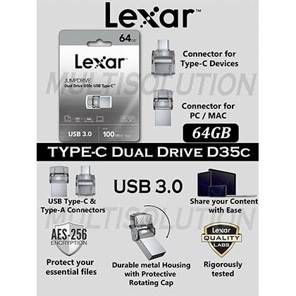 Lexar 64GB Type-C OTG Dual Drive Jump Drive D35c USB 3.0 Type C price in Pakistan