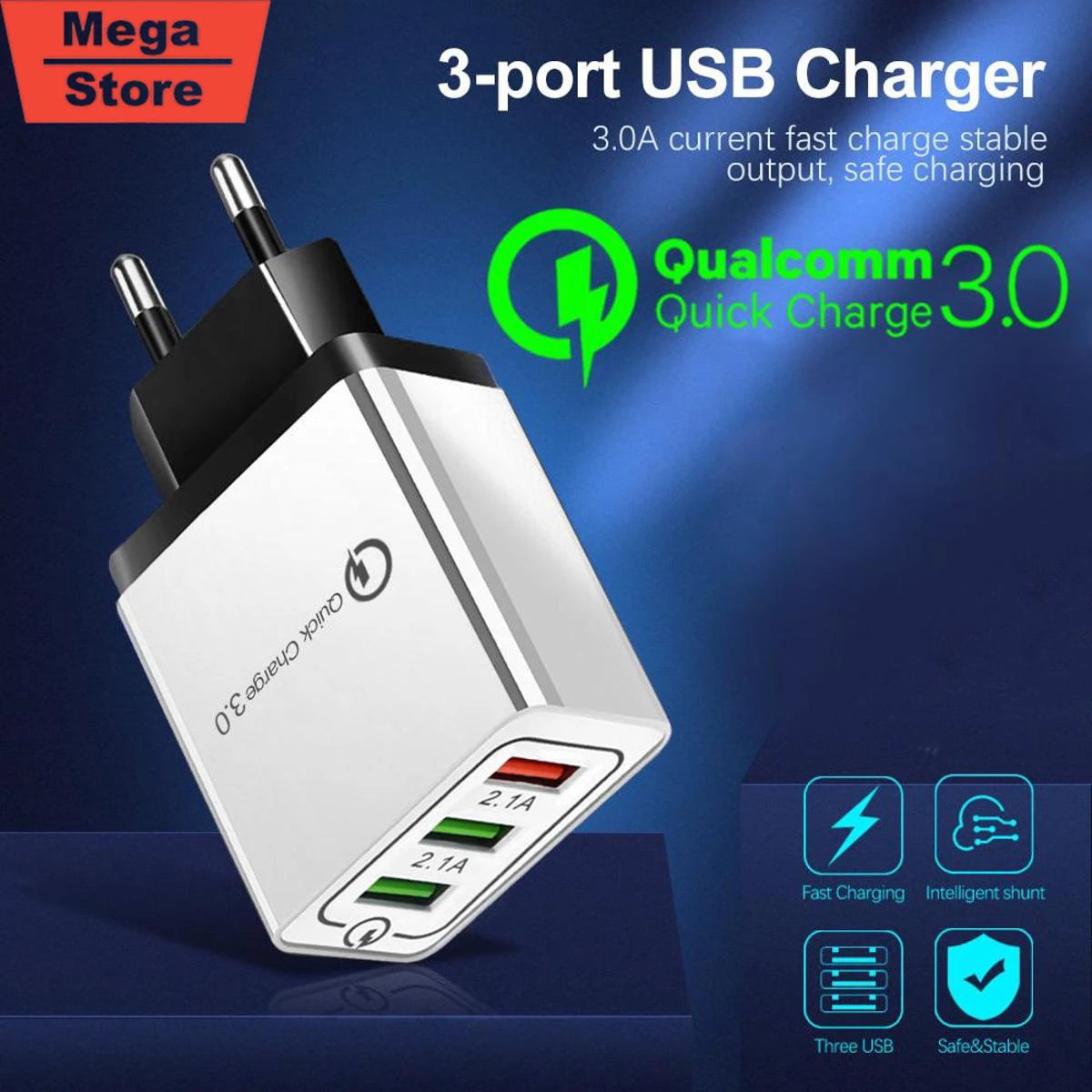 Qualcomm QC 3.0 Fast Charger With Triple USB 3 Port 3A 18W Quick Charge For All Brands price in Pakistan