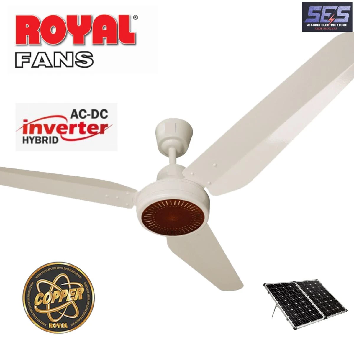 ROYAL FAN (AC-DC Ceiling Fan Inverter Hybrid) – Remote Control – Copper Winding – 56 inches price in Pakistan