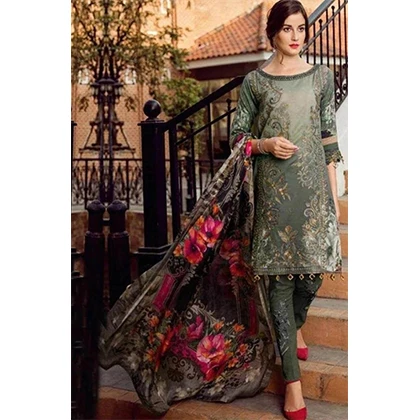 3PC Lawn Front Panel Embroidered with Printed Chiffon Dupatta (D) price in Pakistan