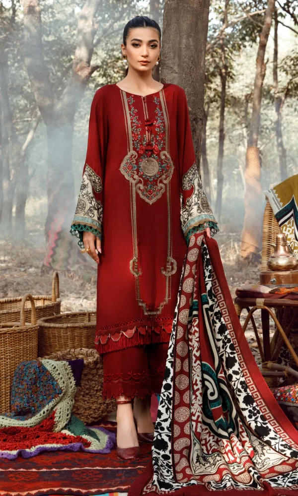 Maria.b 3-PC Embroidered Dhanak Shirt With Printed Shawl price in Pakistan
