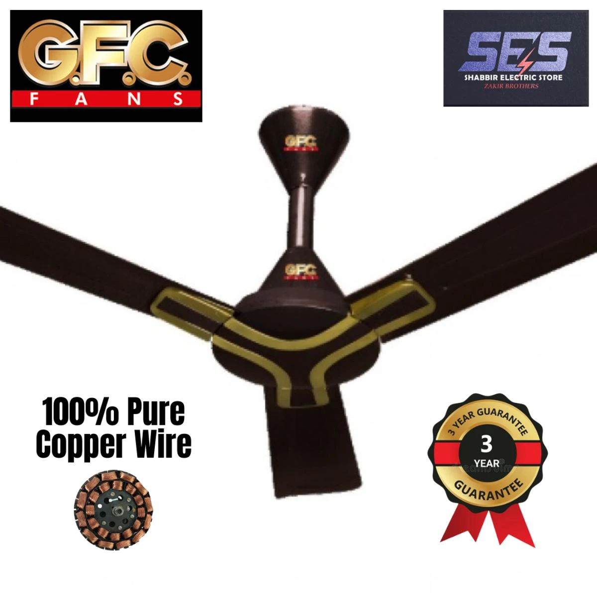 GFC fans ceiling fan energy saver Deluxe series mansion model High speed 100% Pure Copper Wire  winding Celling Fans chocolate brown price in Pakistan