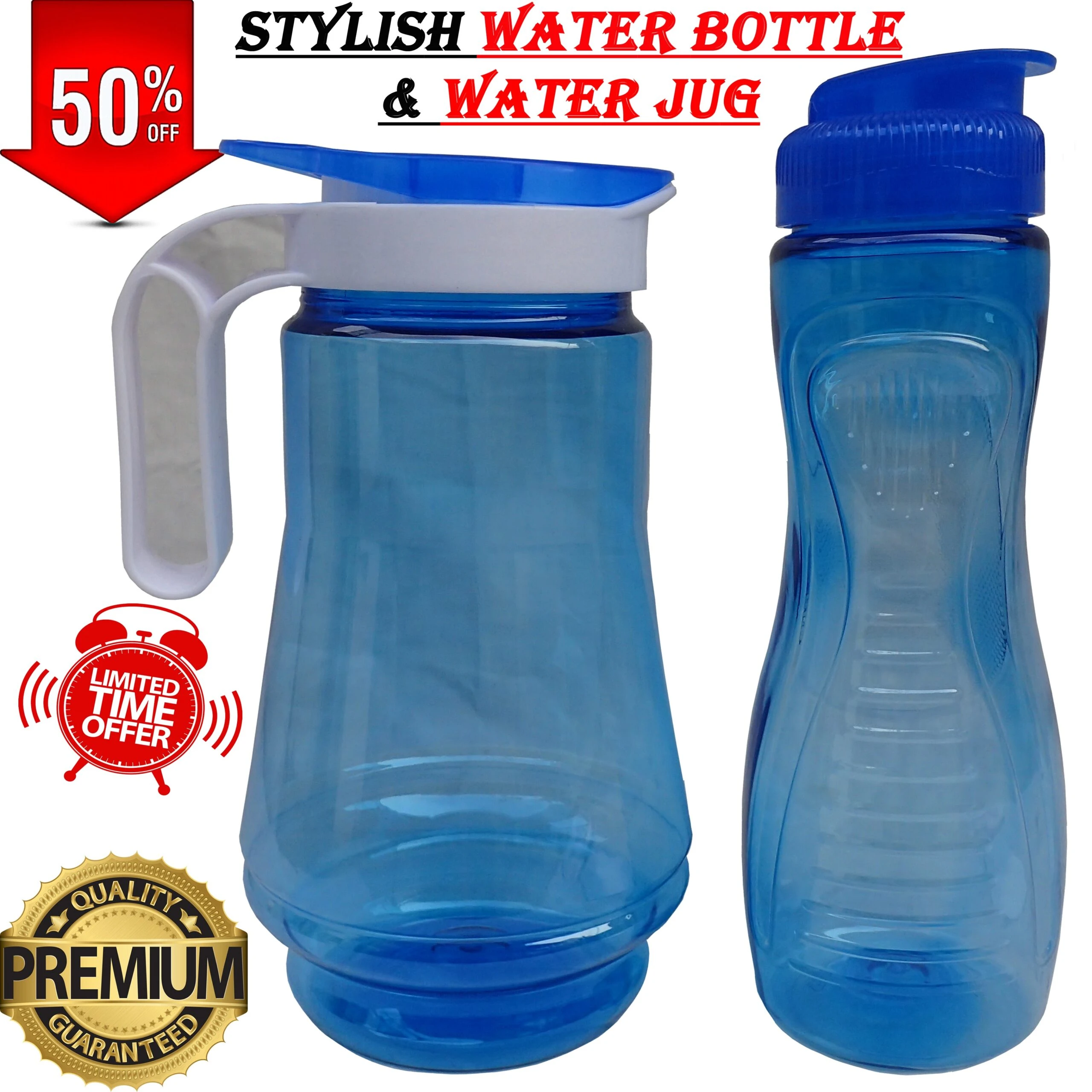 Pair of Drinking Water Jug & Bottle Transparent Plastic 1L – 2L price in Pakistan