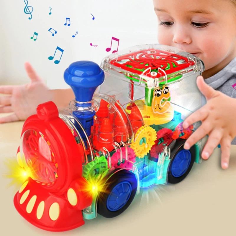 Electric Transparent Gear Train – Universal Walking Train Colorful Lights Musical Toys price in Pakistan