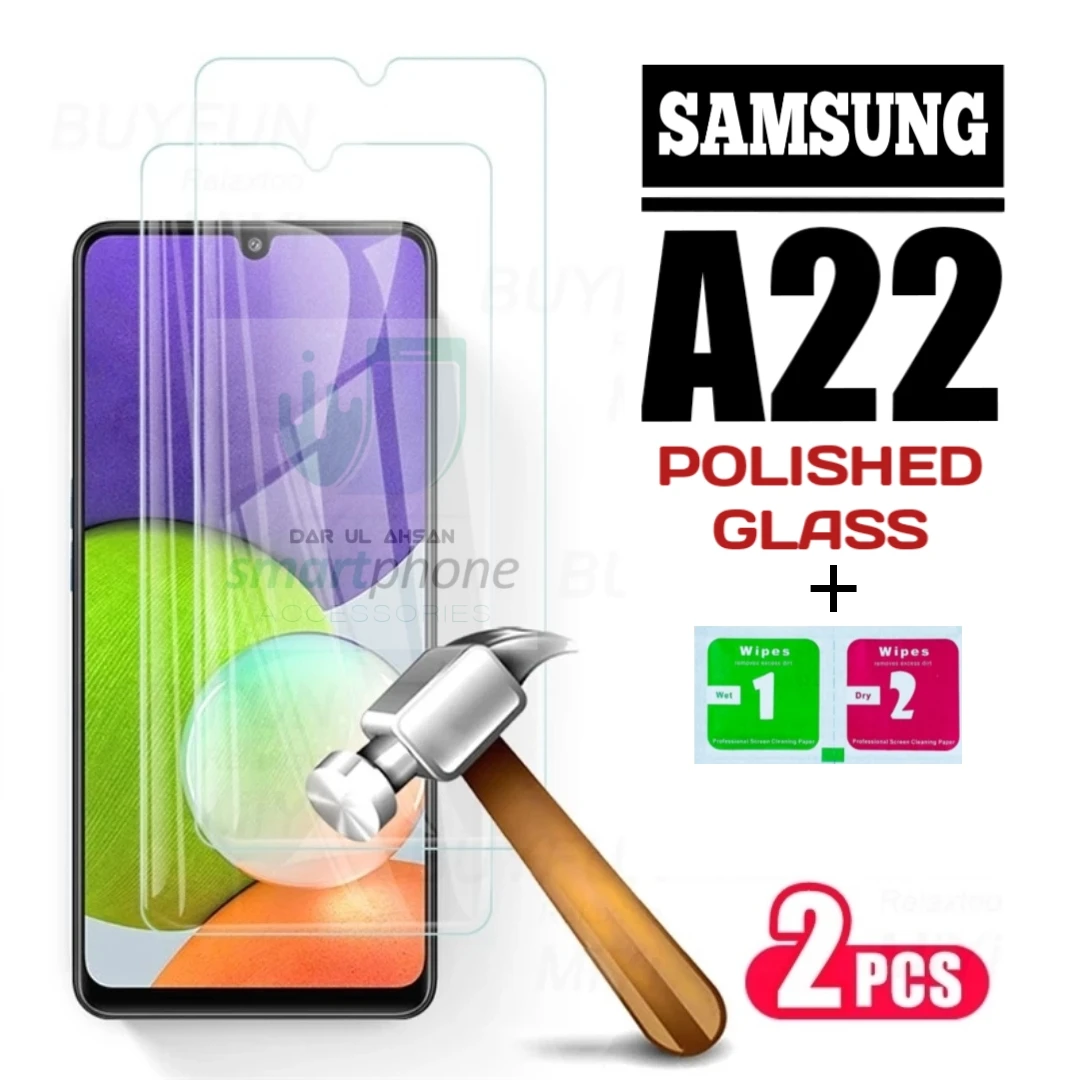 Pack of 2 – Samsung Galaxy A22 – Polished tempered glass protector with cleaning wipes price in Pakistan
