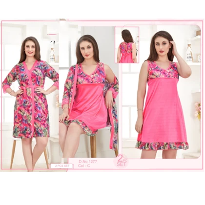 Tee Dot Silk 2-Pieces Printed Bridal Nightwear With Gown For Girls & Women – Pink price in Pakistan