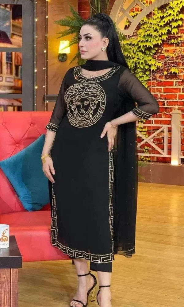Varsachi – 3PC Shemoz Silk Embroidered Shirt With chiffon Embroidered Dupatta price in Pakistan