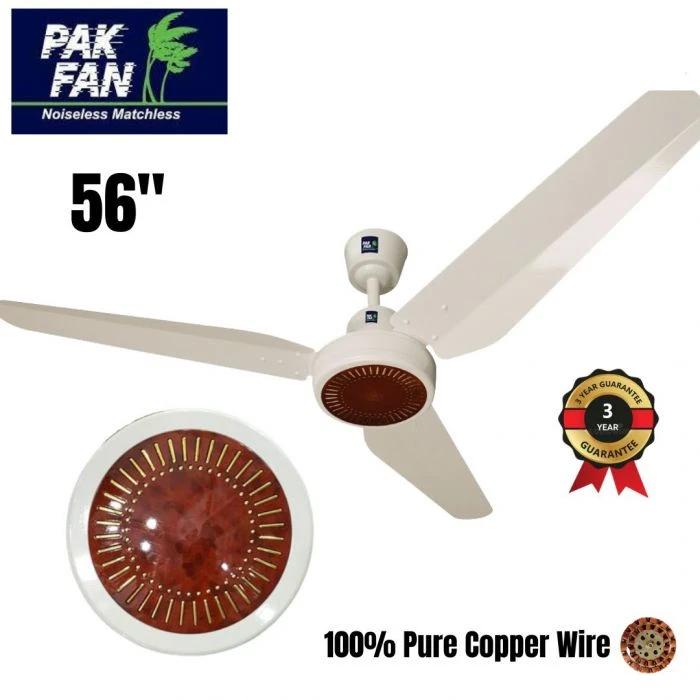 Pak Fan Ceiling 56” Decora Deluxe Model Off White Dark Wood Color Pure Copper Wire price in Pakistan