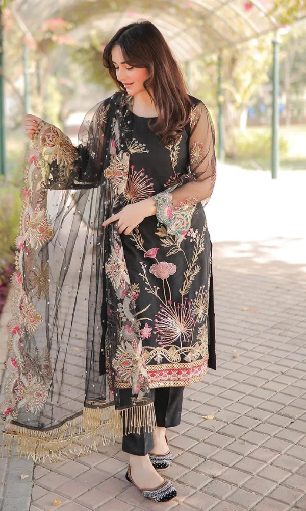 Dastoor – 3PC Lawn Embroidered Shirt With Embroidered Organza Dupatta price in Pakistan