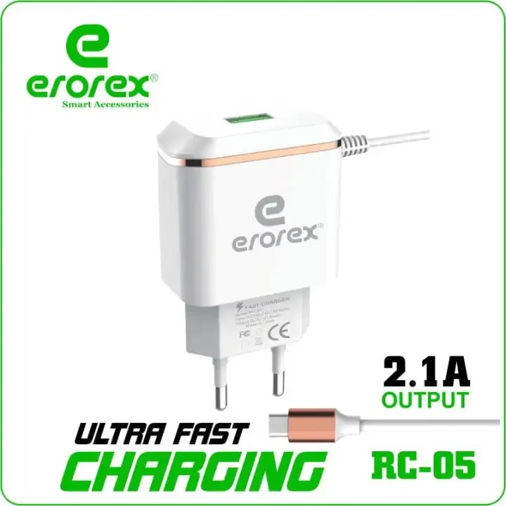 Erorex High Quality – Fast charger 2.1 Ampere with Single usb port  Model RC-05 price in Pakistan