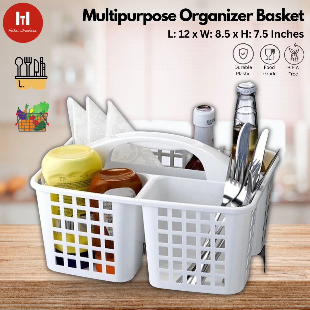 Plastic with Handle Organizer Basket- 3 Sections- Plastic basket price in Pakistan