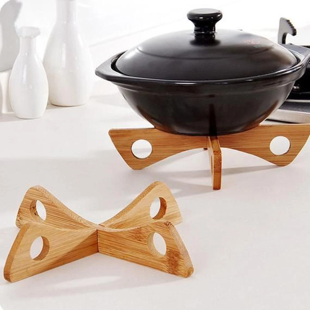 Bamboo Wooden Heat Resistant Pan Mats Set, Kitchen Cooking Bowl Holder Removable Cup price in Pakistan