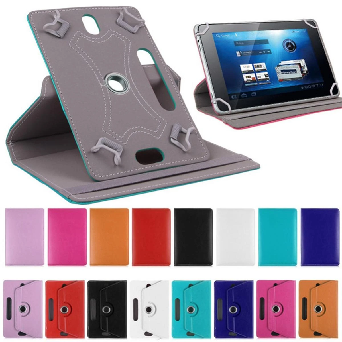 7  8  10 inch Universal Leather 360 Rotation Tablet Book Cover For Ipad And Android Tab price in Pakistan
