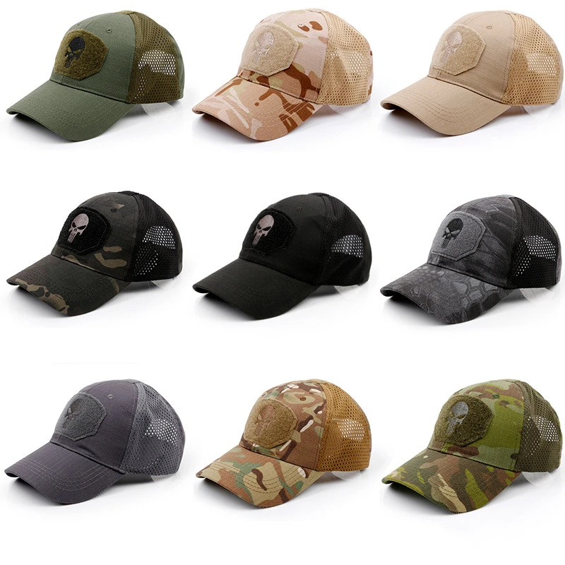 New tide cool Punisher Skull Multicam operators mesh baseball cap Men Fitted Cap Tactical Good quality Breathable outdoor sports price in Pakistan