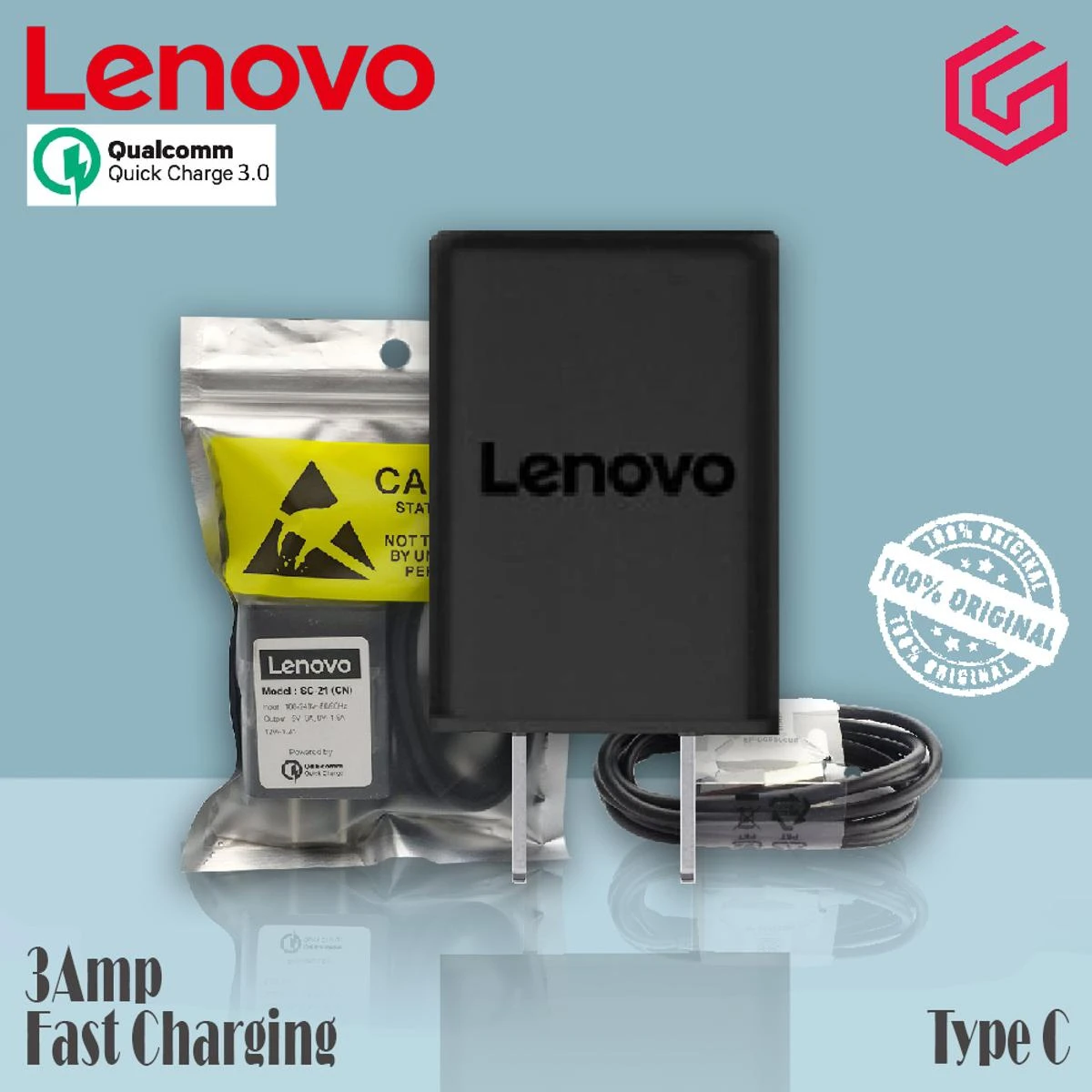 Lenovo Mobile Charger Adapter – USB Type C Data Cable (95Cm) – 3A Adapter Output – Fast Andriod Charger – 15W price in Pakistan