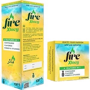 Fire Xtacy- Dotted, ribbed, flavoured and contoured condom 3s price in Pakistan