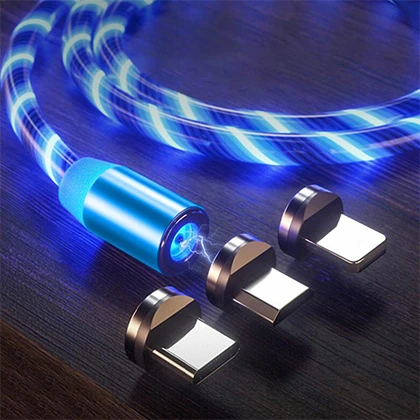Flowing Light LED Fast Magnetic Charging Cable Micro USB  Type-C 360° Rotating Circular Magnetic Wire Lighting 2.0 Cable Cord Charger Data Media Transfer Support All Smartphones price in Pakistan