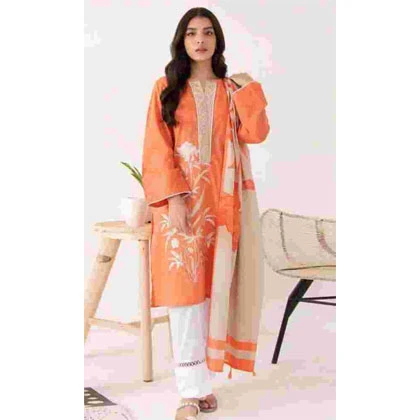 3Pc Neckline Embroidered Shirt with Printed Chiffon Dupatta (D) price in Pakistan