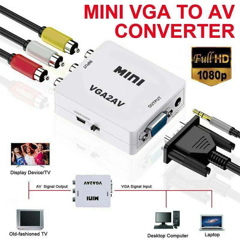 VGA to AV Mini Converter Scaler Adapter Support 1080P VGA2AV Converter PC to TV HD Computer to TV price in Pakistan