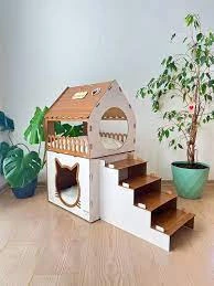 Modern Wooden Cat house-Cat house Dark solid model price in Pakistan