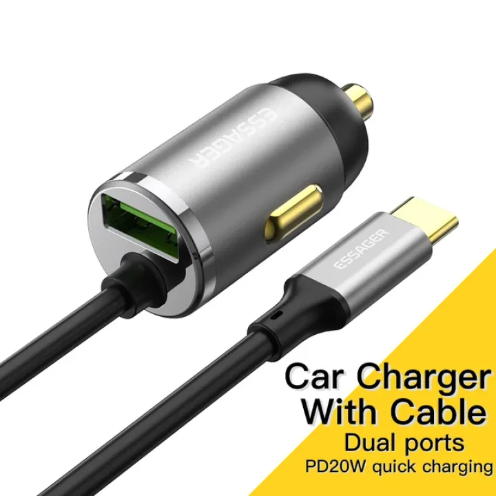 Essager 20W Car Charger With Cable Quick Charge PD3.0 QC USB Fast Car USB Charger For Xiaomi price in Pakistan