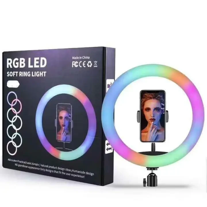 MJ26  RGB LED Ring Light  26cm 10-inch multicolor off white light with Phone Clip wall Phone Video Beauty price in Pakistan