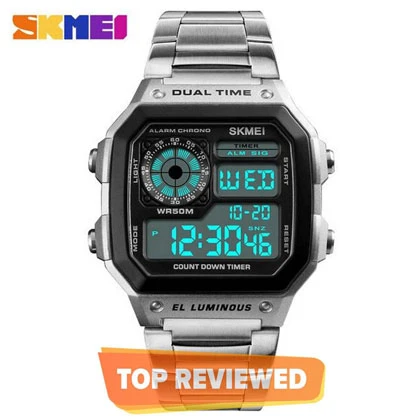 Skmei 1335 Men Sports Watches Count Down Waterproof Watch Stainless Steel Fashion Digital Wristwatches price in Pakistan
