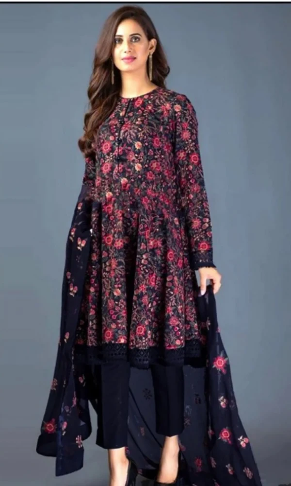 Bareeze LH-114(A) Blue Embroidered Three Piece Dhanak Wool Winter Collection price in Pakistan
